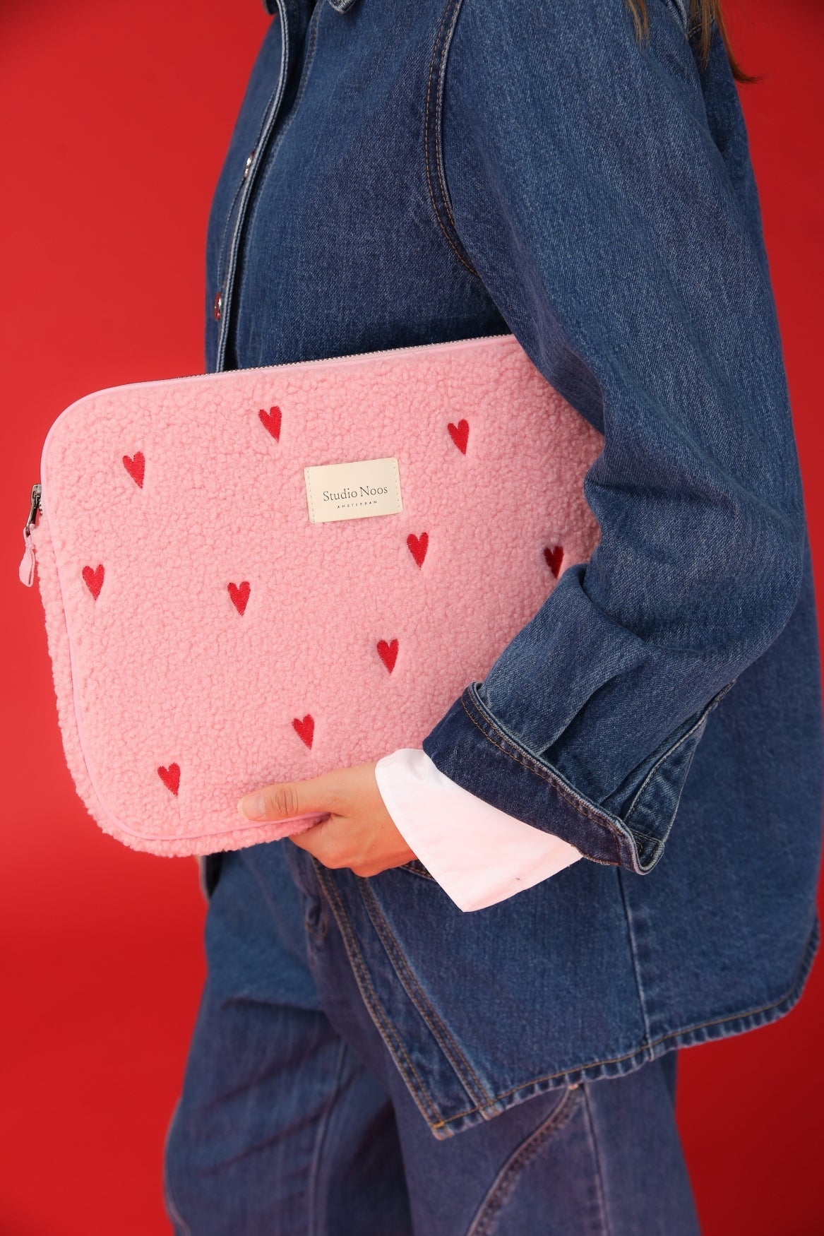 Teddy Laptop Sleeve 15 Inch | Light Pink Hearts