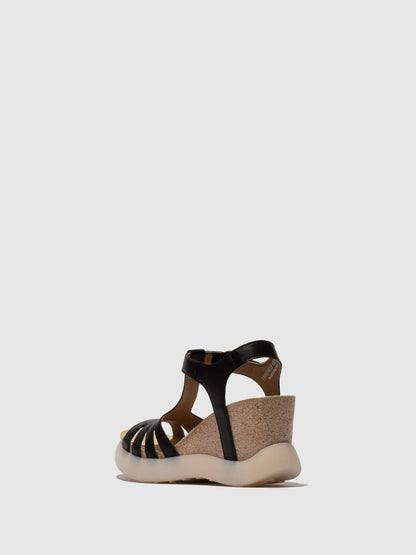 T-Riemen-Sandalen GAIT959FLY Schwarzes Leder
