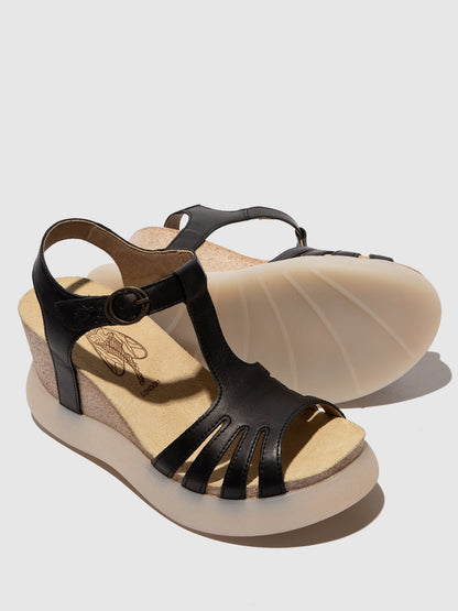 T-Riemen-Sandalen GAIT959FLY Schwarzes Leder