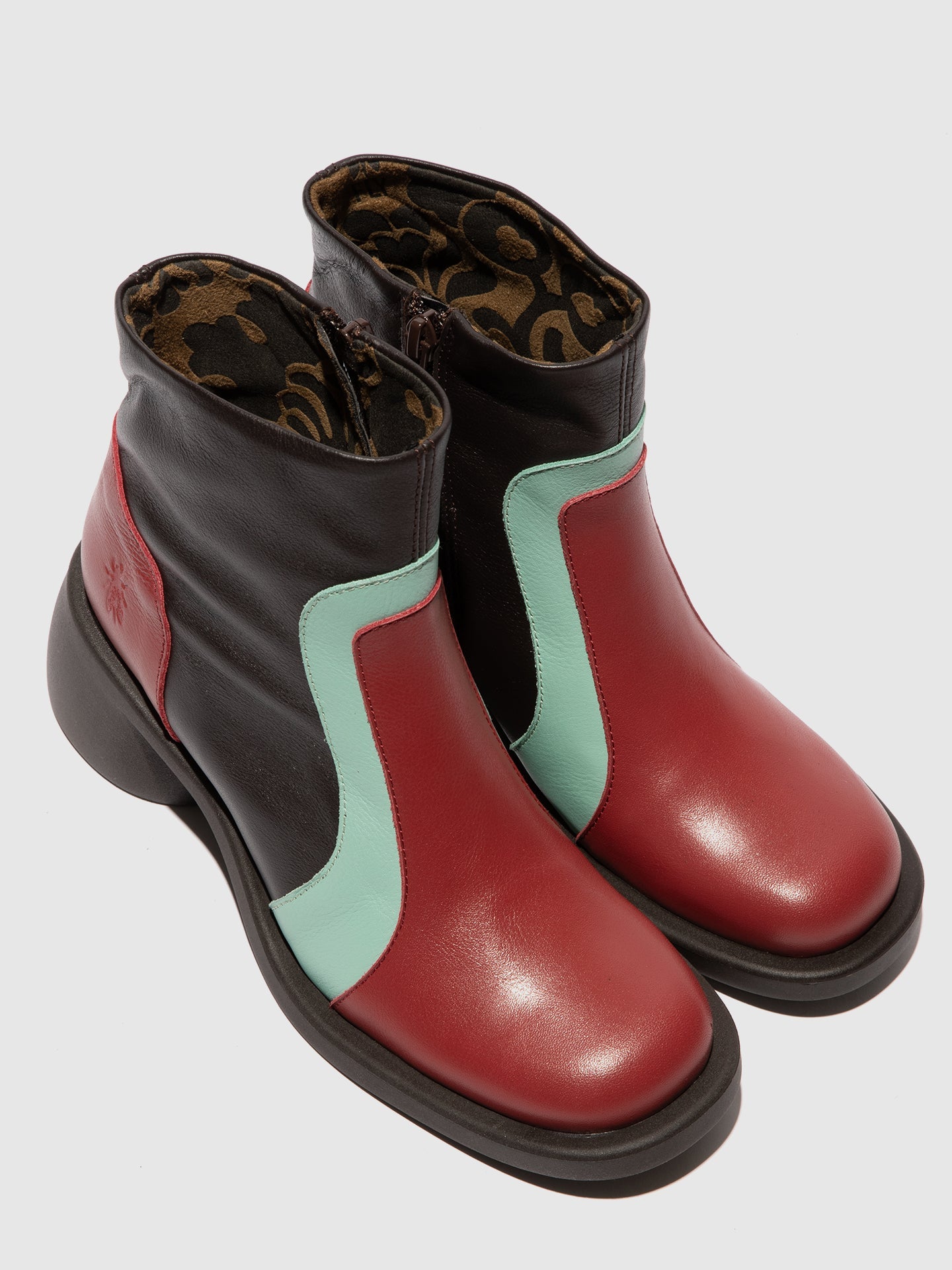 Zip Up Ankle Boots HEWI304FLY INTENSE RUST/DK MINT/DK BROWN