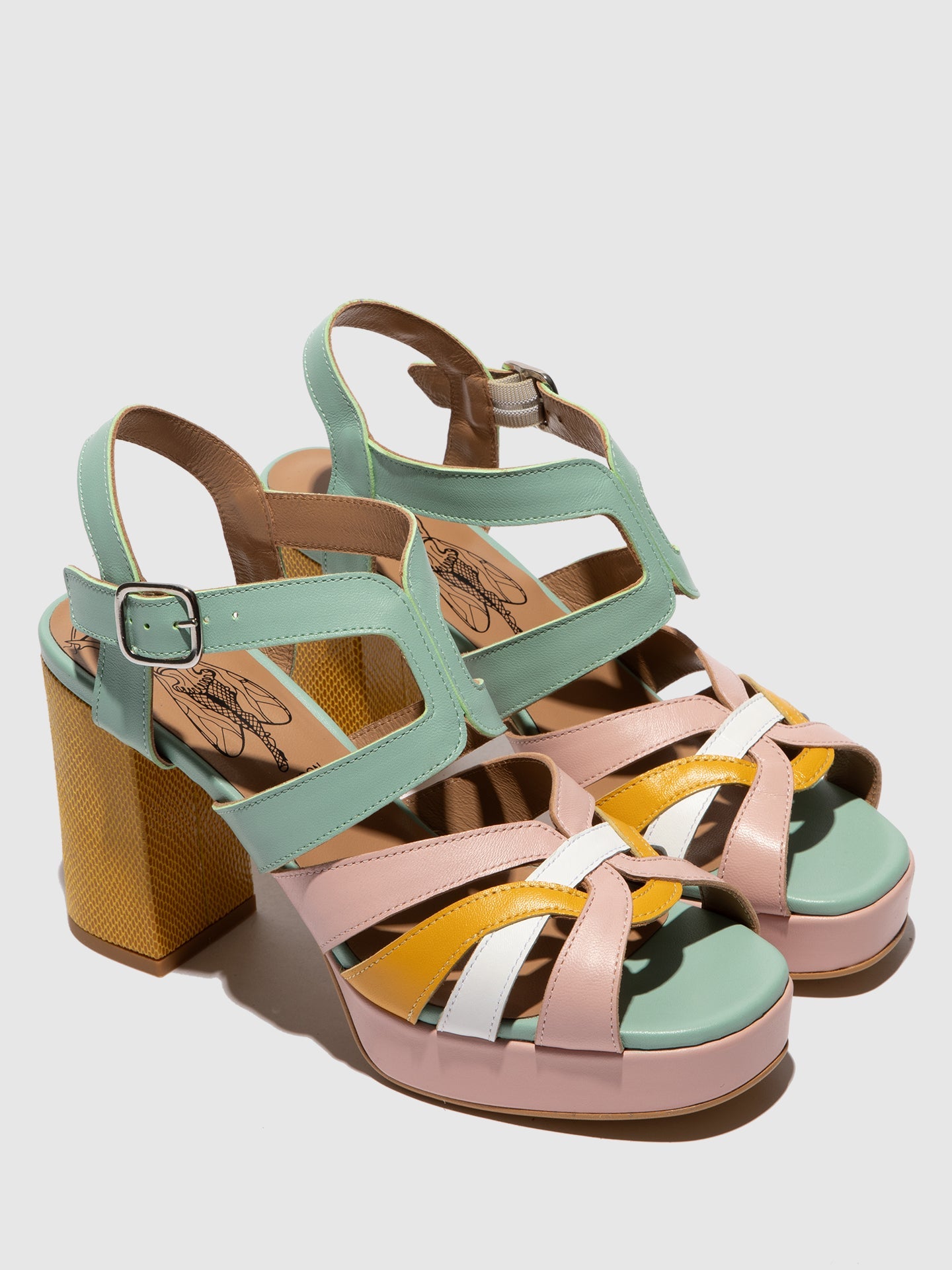 Buckle Sandals ETIR455FLY YELLOW/PALE PINK/WHITE/SPEARMINT