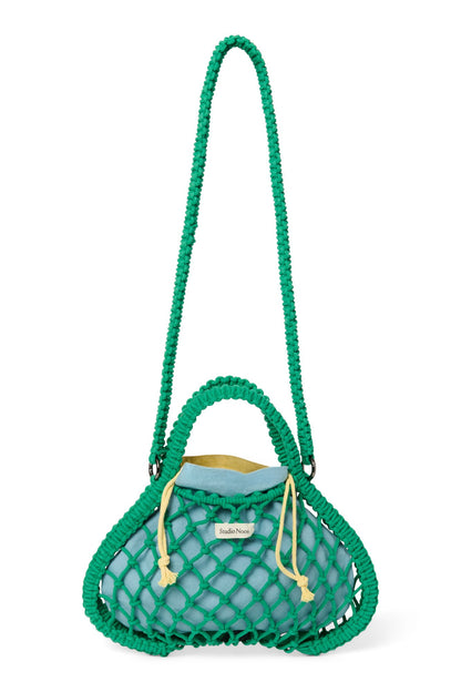 Blue-Yellow Reversible Insert | Green Macramé Mini Handbag with