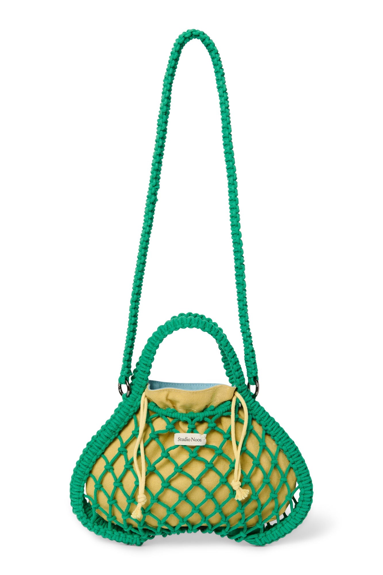 Blue-Yellow Reversible Insert | Green Macramé Mini Handbag with