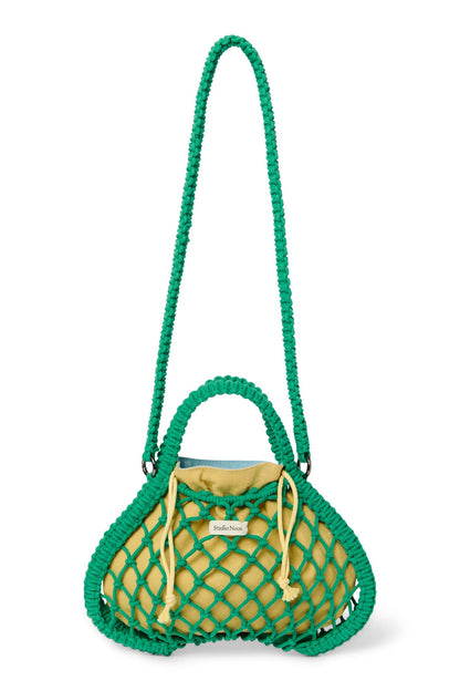 Blue-Yellow Reversible Insert | Green Macramé Mini Handbag with