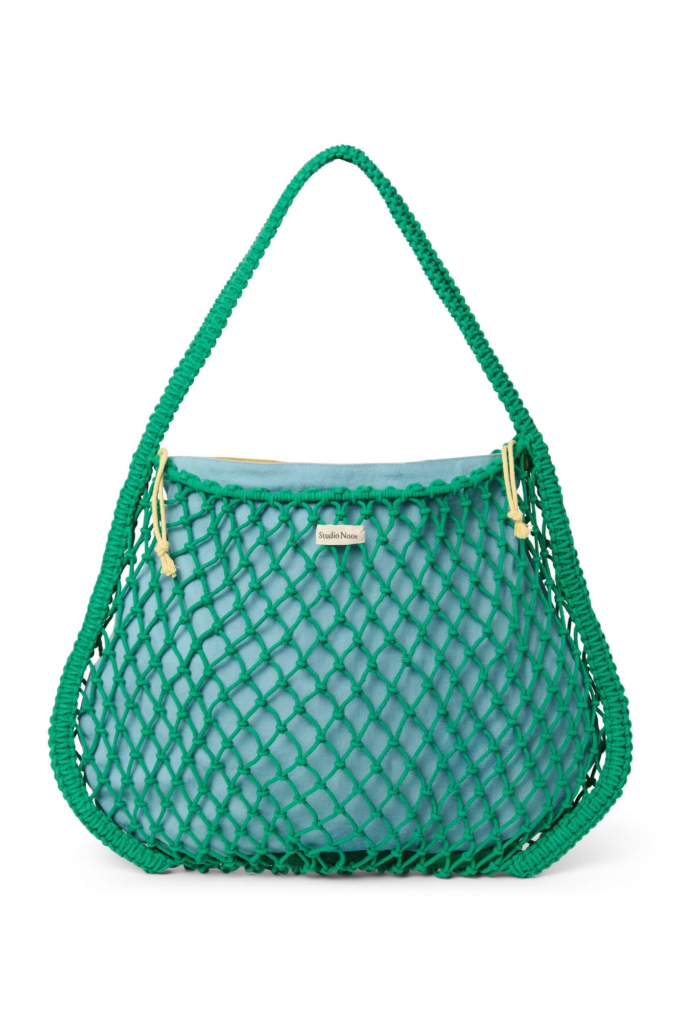 Blue-Yellow Reversible Insert | Green Macramé Mom Bag with