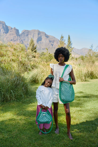 Blue-Yellow Reversible Insert | Green Macramé Mom Bag with