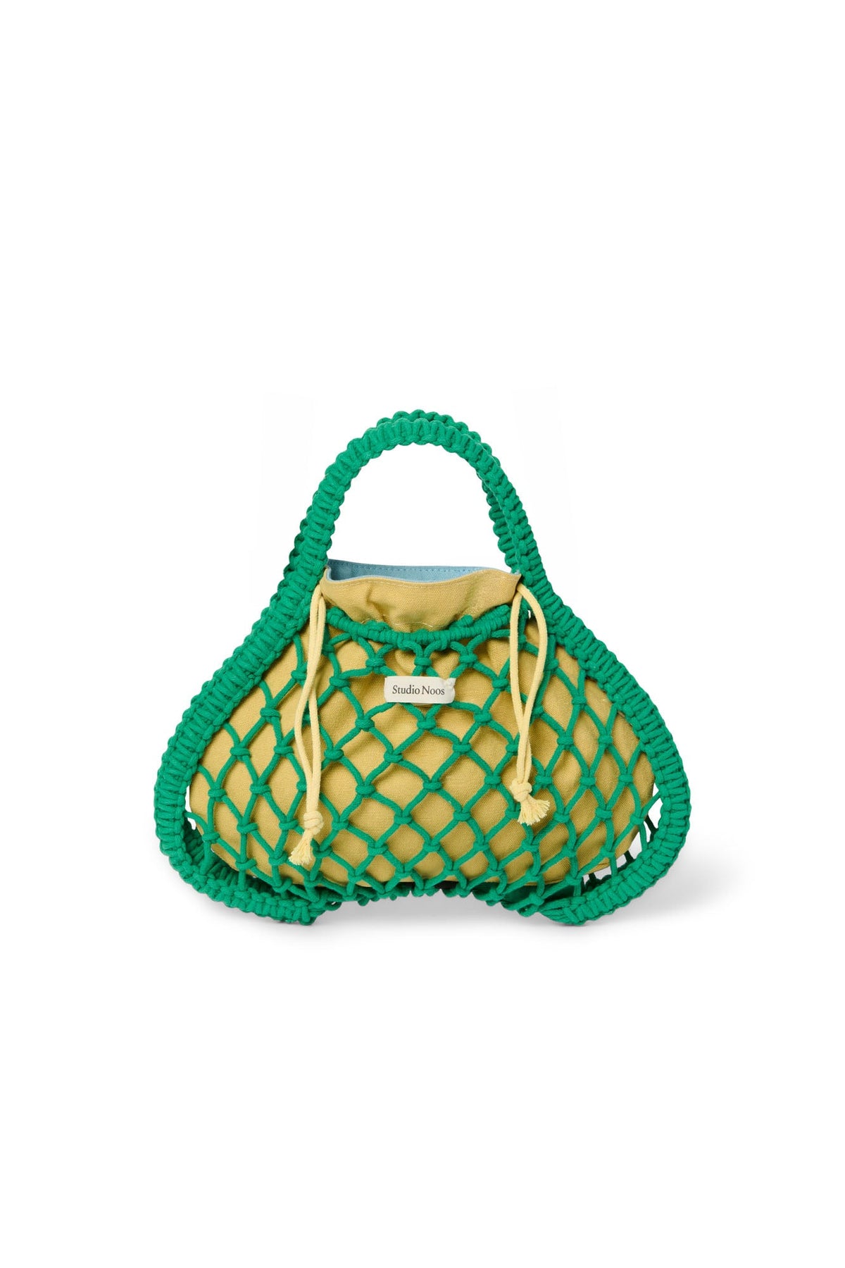 Blue-Yellow Reversible Insert | Green Macramé Mini Handbag with