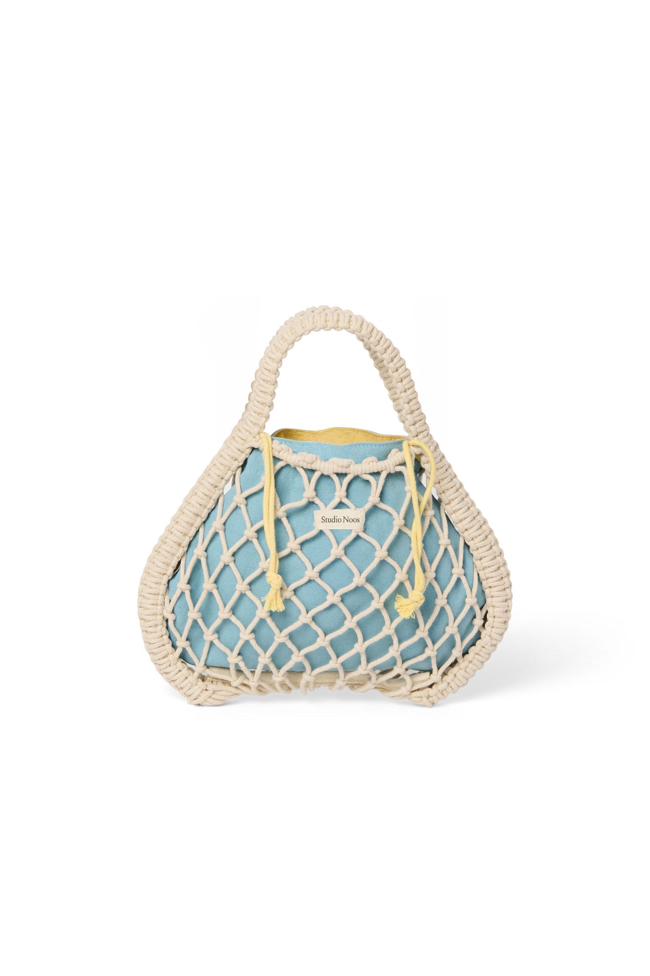 Blue-Yellow Reversible Insert | Natural Macramé Mini Handbag with