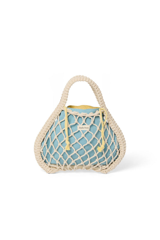 Blue-Yellow Reversible Insert | Natural Macramé Mini Handbag with