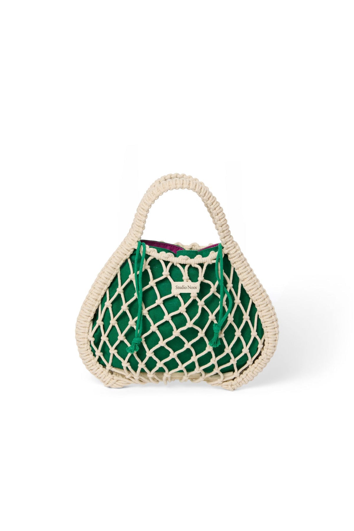 Purple-Green Reversible Insert | Natural Macramé Mini Handbag with