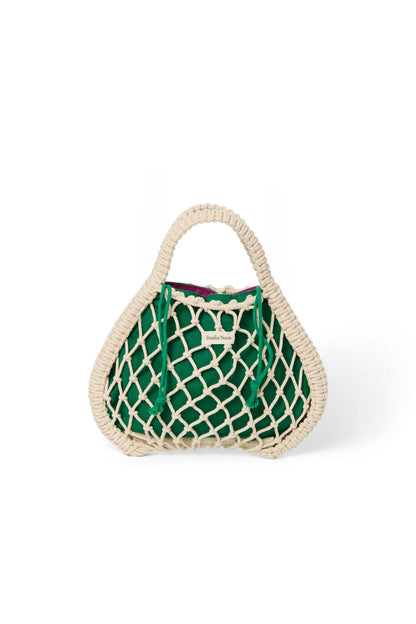 Purple-Green Reversible Insert | Natural Macramé Mini Handbag with