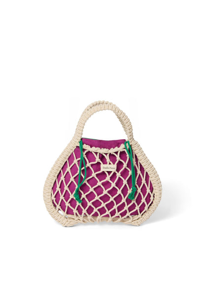 Purple-Green Reversible Insert | Natural Macramé Mini Handbag with