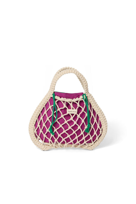 Purple-Green Reversible Insert | Natural Macramé Mini Handbag with