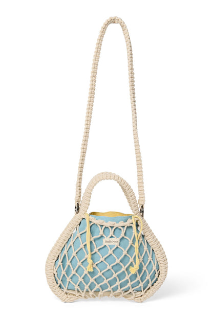Blue-Yellow Reversible Insert | Natural Macramé Mini Handbag with