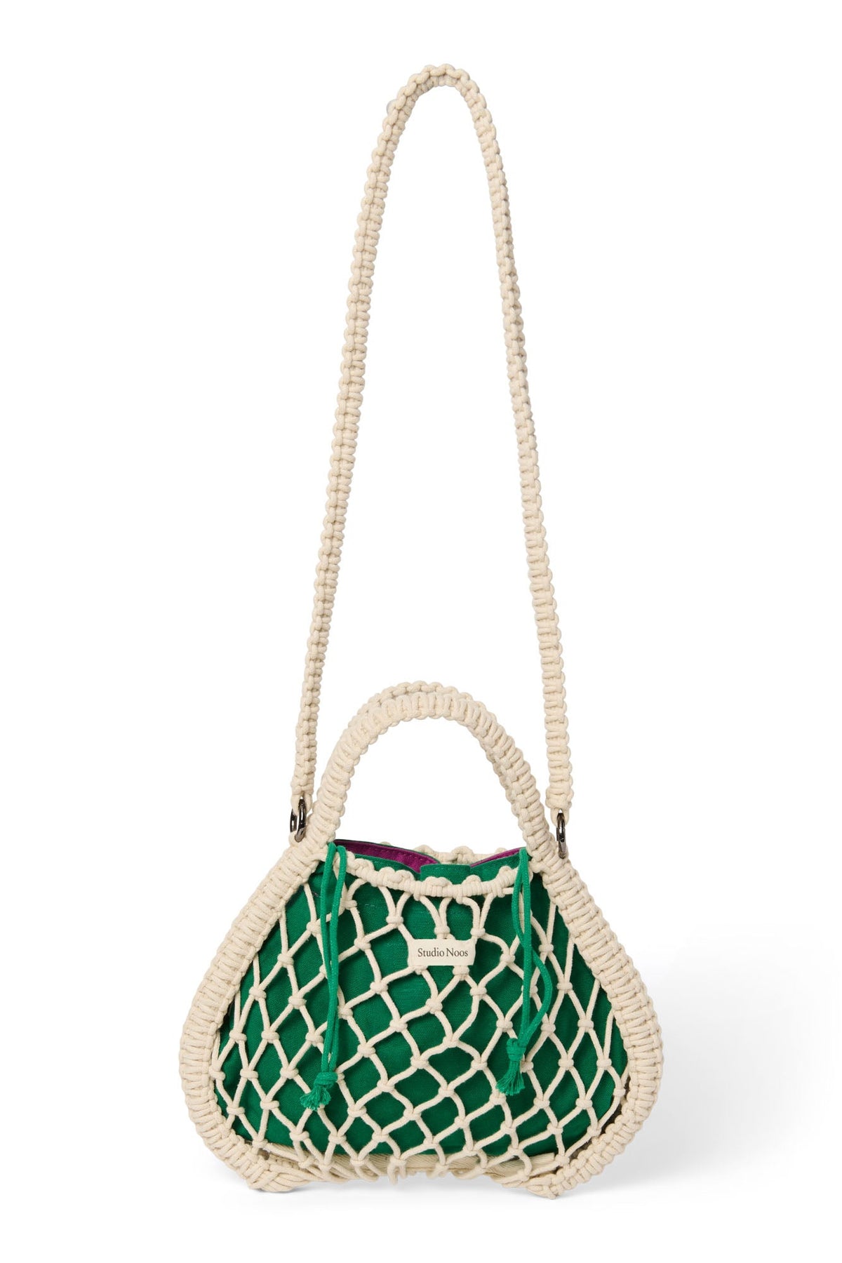 Purple-Green Reversible Insert | Natural Macramé Mini Handbag with