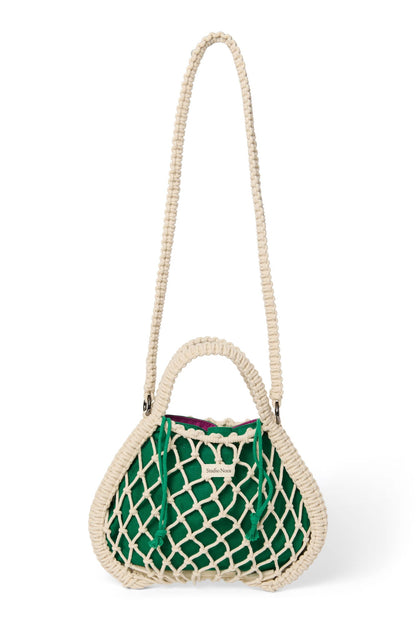 Purple-Green Reversible Insert | Natural Macramé Mini Handbag with