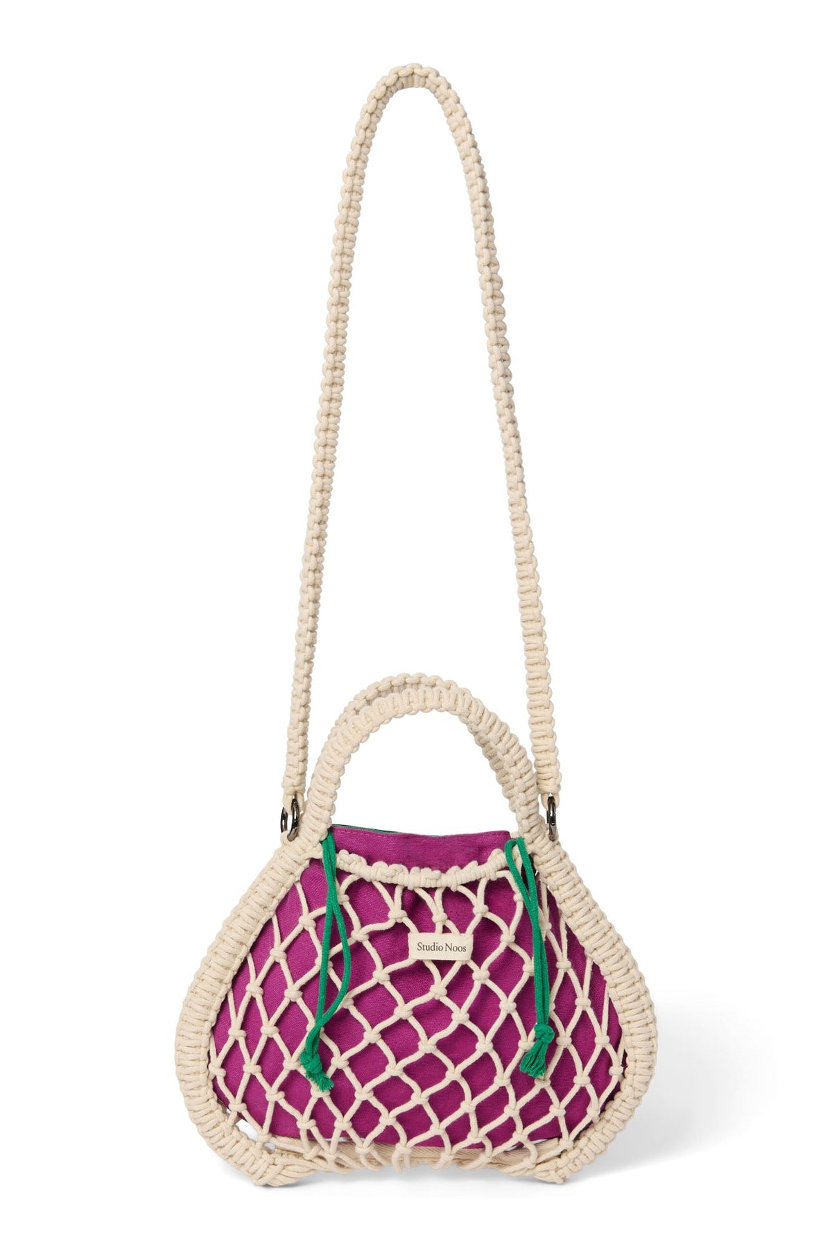 Purple-Green Reversible Insert | Natural Macramé Mini Handbag with