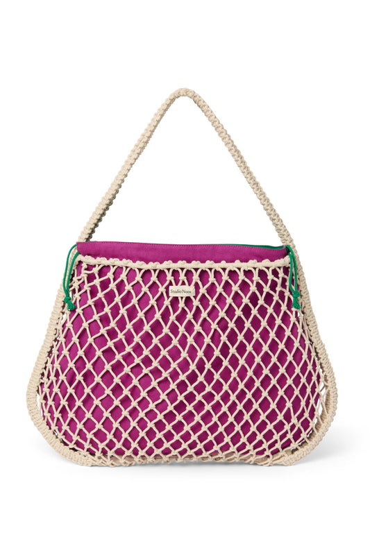 Purple-Green Reversible Insert | Natural Macramé Mom Bag with