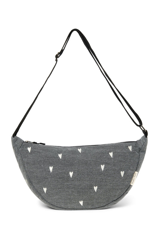 Denim Adult Fanny Pack | Grey Hearts
