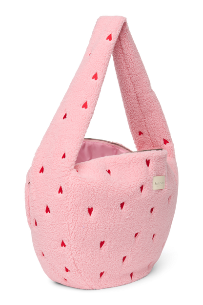 Teddy Cross Body Bag | Light Pink Hearts