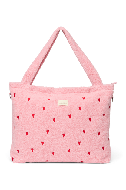 Teddy Diaper Bag | Light Pink Hearts