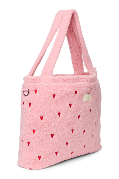 Teddy Diaper Bag | Light Pink Hearts
