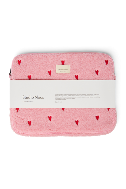 Teddy Laptop Sleeve 15 Inch | Light Pink Hearts