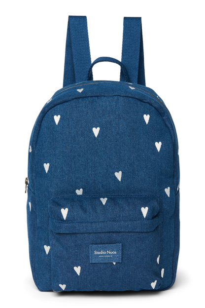 Denim Midi Backpack | Dark Blue White Hearts