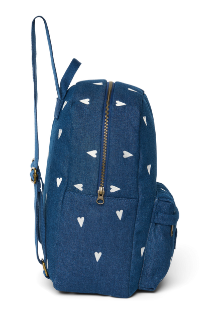 Denim Midi Backpack | Dark Blue White Hearts