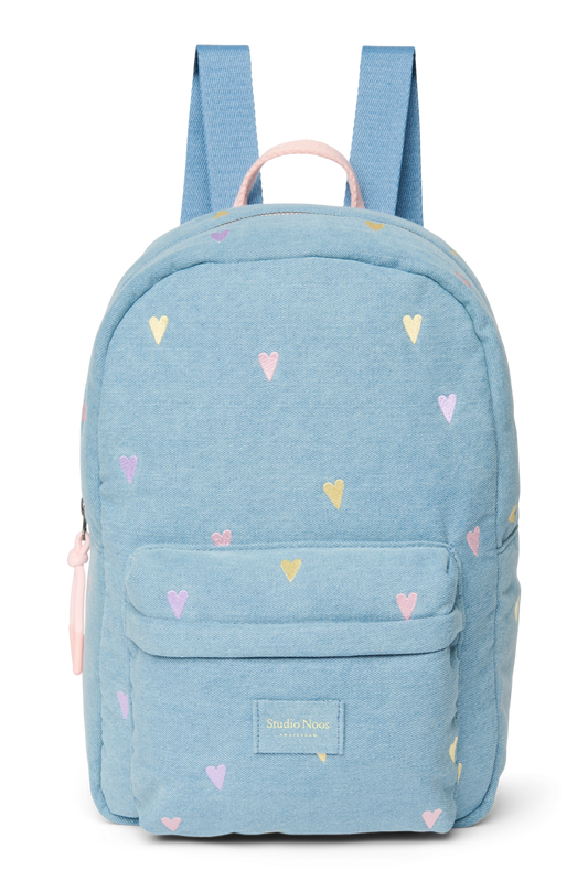 Denim Midi Backpack | Light Blue Hearts