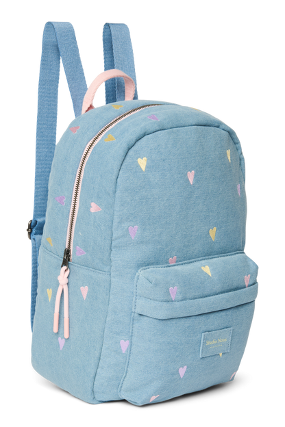 Denim Midi Backpack | Light Blue Hearts