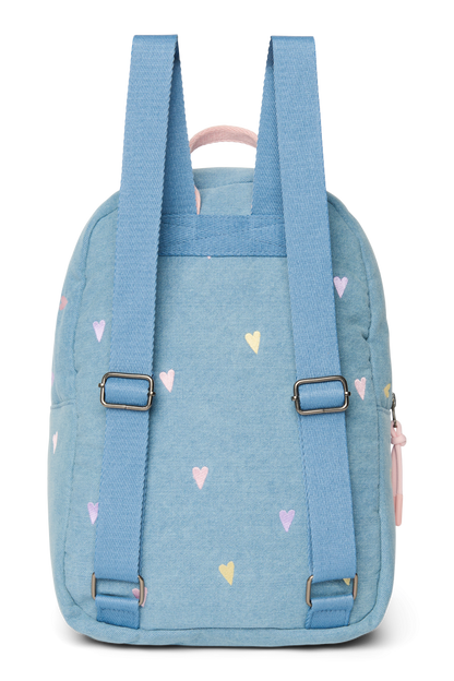 Denim Midi Backpack | Light Blue Hearts