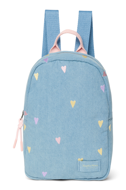 Denim Mini Backpack | Light Blue Hearts