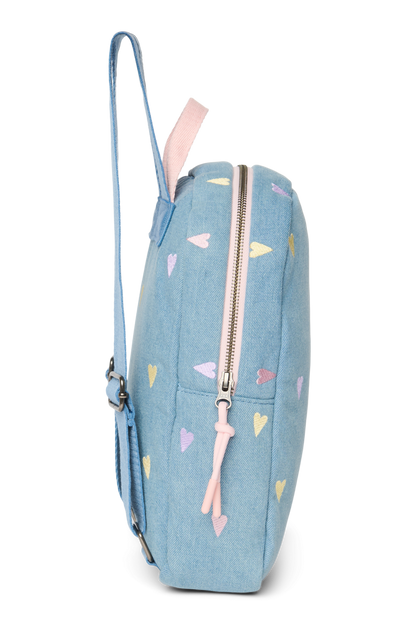 Denim Mini Backpack | Light Blue Hearts