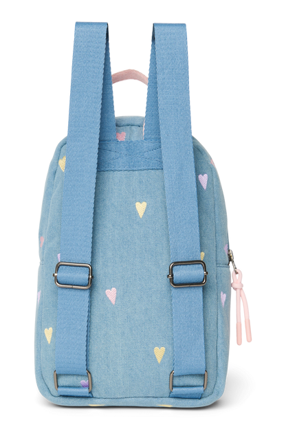 Denim Mini Backpack | Light Blue Hearts