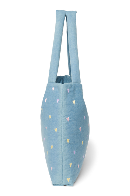 Denim Mom Bag | Light Blue Hearts