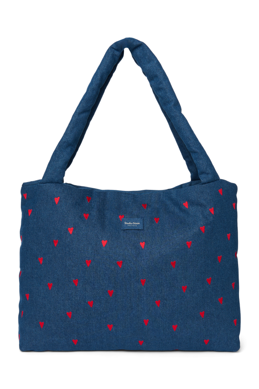 Denim Mom Bag | Dark Blue Red Hearts
