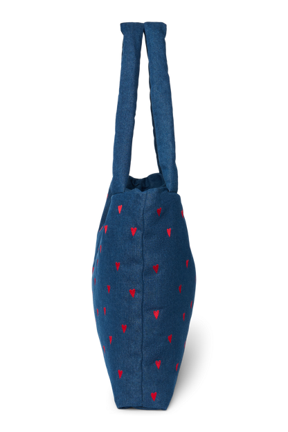 Denim Mom Bag | Dark Blue Red Hearts