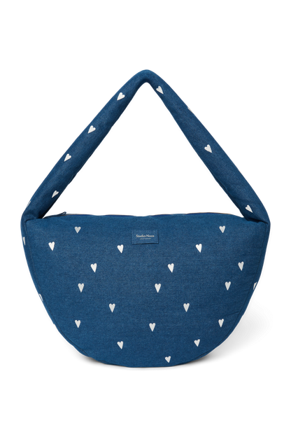 Denim Cross Body Bag | Dark Blue White Hearts