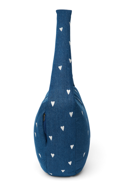 Denim Cross Body Bag | Dark Blue White Hearts