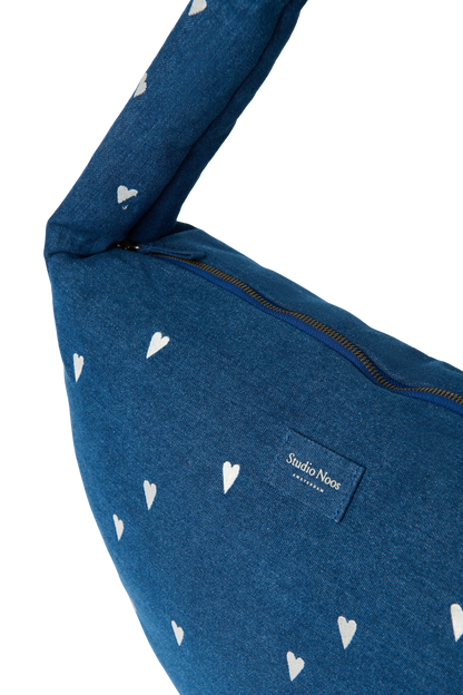 Denim Cross Body Bag | Dark Blue White Hearts