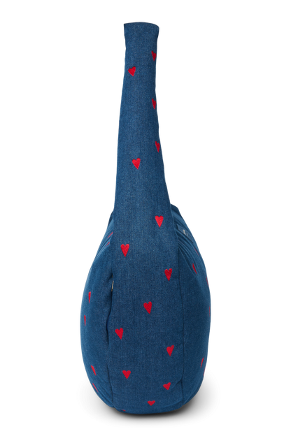 Denim Cross Body Bag | Dark Blue Red Hearts