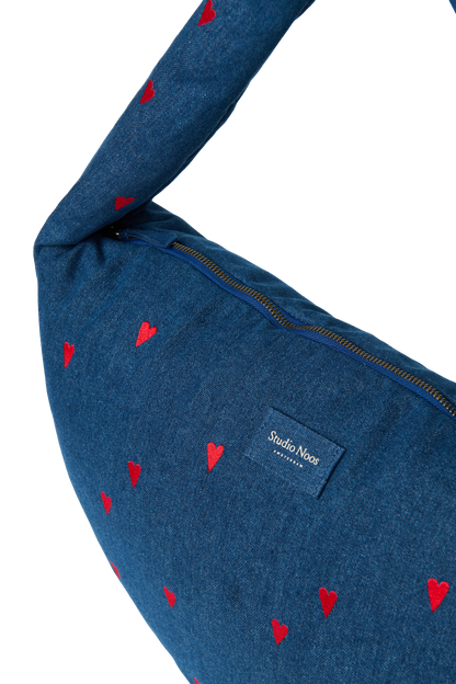 Denim Cross Body Bag | Dark Blue Red Hearts