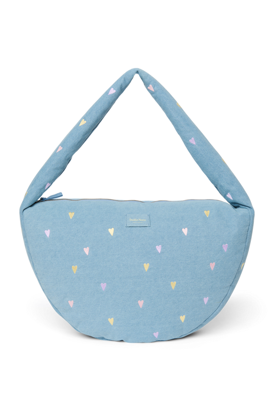 Denim Cross Body Bag | Light Blue Hearts