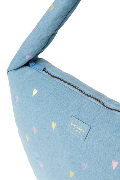 Denim Cross Body Bag | Light Blue Hearts