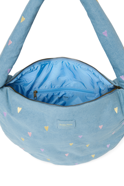 Denim Cross Body Bag | Light Blue Hearts