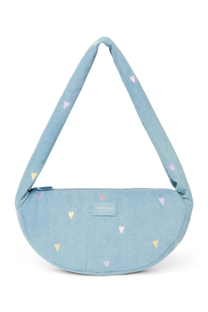 Denim Mini Cross Body Bag | Light Blue Hearts