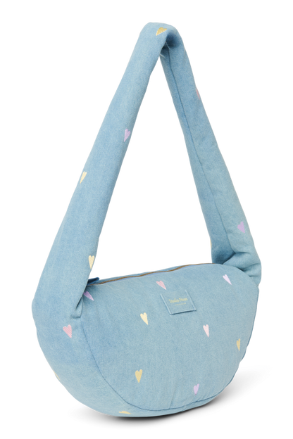 Denim Mini Cross Body Bag | Light Blue Hearts