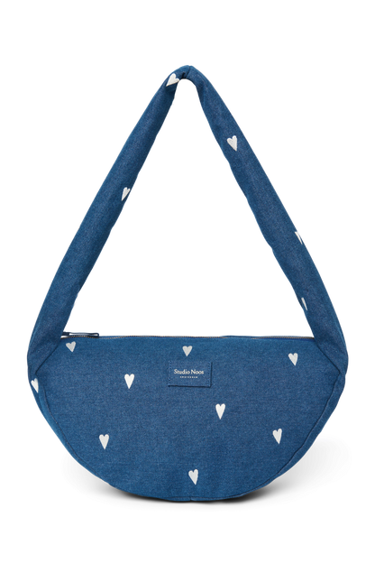 Denim Mini Cross Body Bag | Dark Blue White Hearts