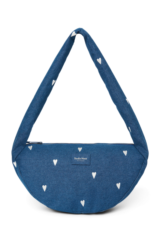 Denim Mini Cross Body Bag | Dark Blue White Hearts